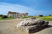 Selinunte the temple hill. Temple ruins crushed to the ground, like a fantastic work of art 